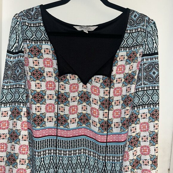 Speechless Blue Floral Long Bell Sleeve Boho Country Pullover Tunic Dress 1X - Picture 3 of 9